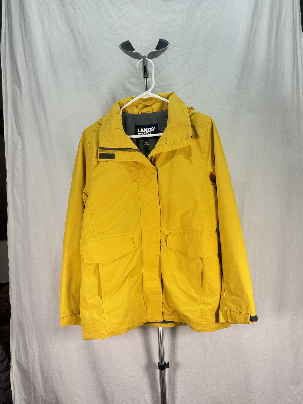 Lands' End Yellow Lined Hooded Trench Coat sz M 8-10